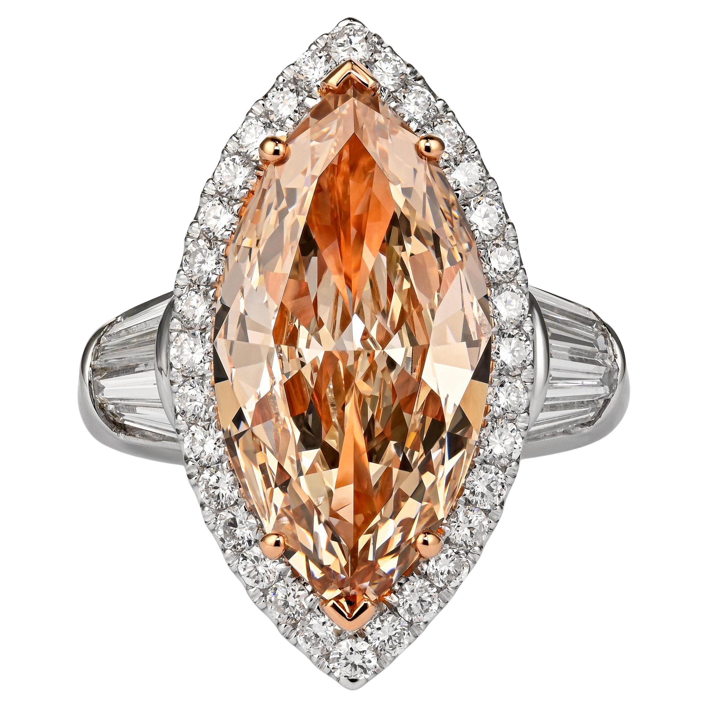 GIA Certified 5.69 Carat Fancy Light Brown-Yellow Marquise Diamond Ring