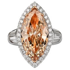 GIA Certified 5.69 Carat Fancy Light Brown-Yellow Marquise Diamond Ring