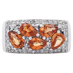 3.75 Carat Pear-Cut Orange Sapphire and Diamond Cluster 14K Gold Ring