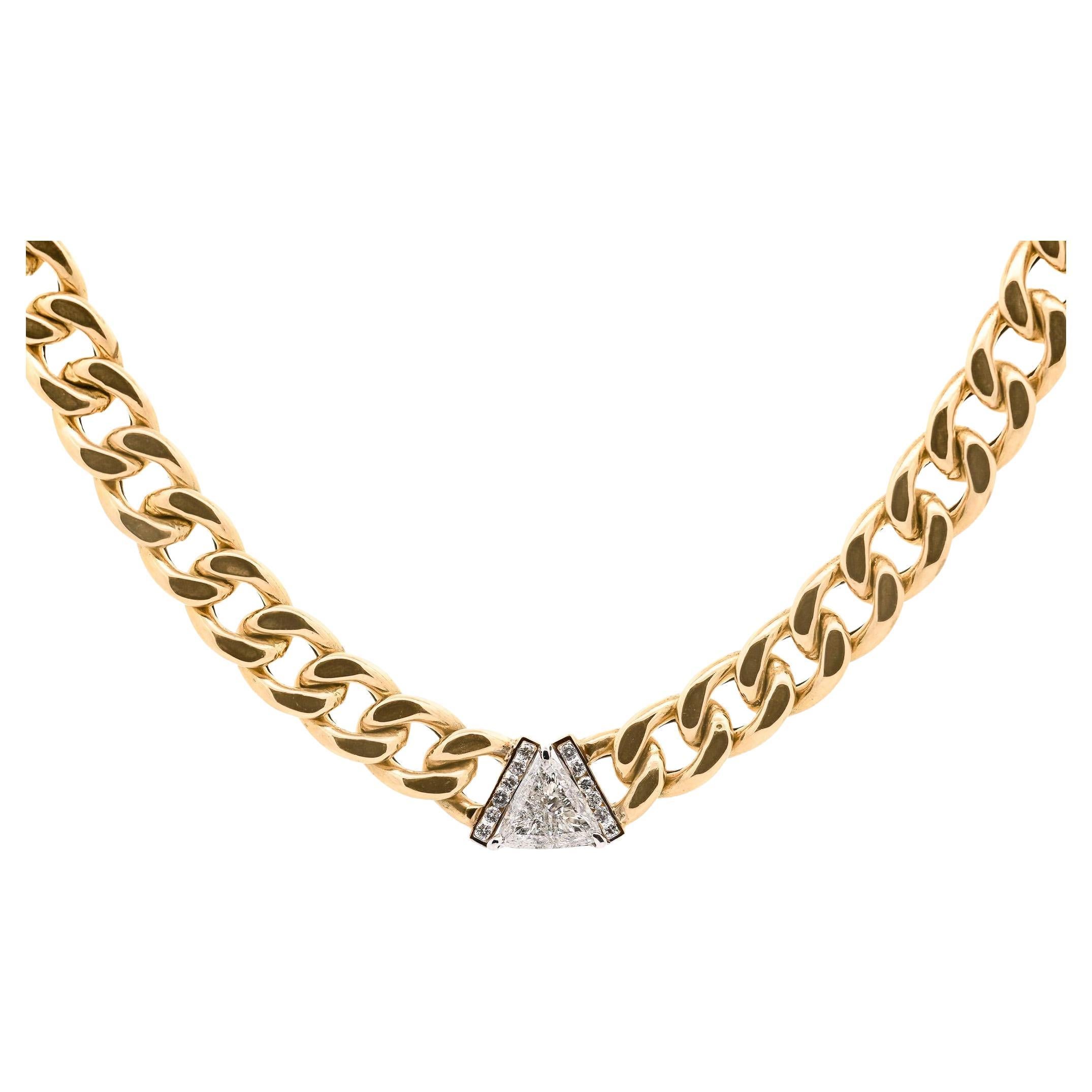 3,1 Karat Diamant Trillion in 14K Gold Kubanische Kette Choker Halskette