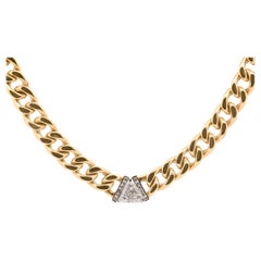3,1 Karat Diamant Trillion in 14K Gold Kubanische Kette Choker Halskette