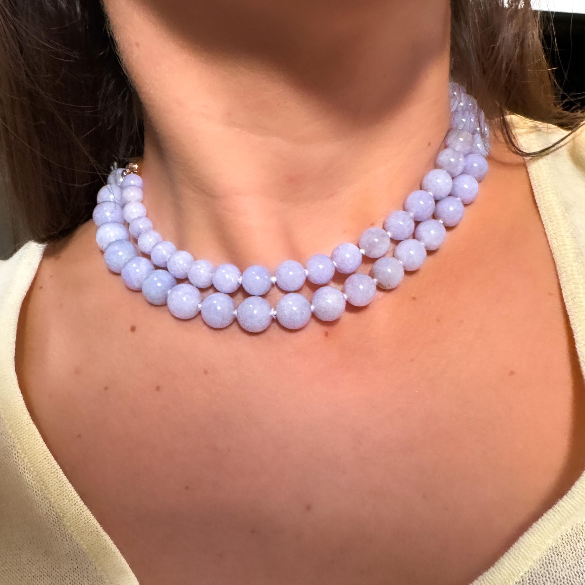 GIA zertifiziert Gumps San Francisco Typ A Lavendel Jadeit Perlenkette im Zustand „Hervorragend“ im Angebot in Miami, FL