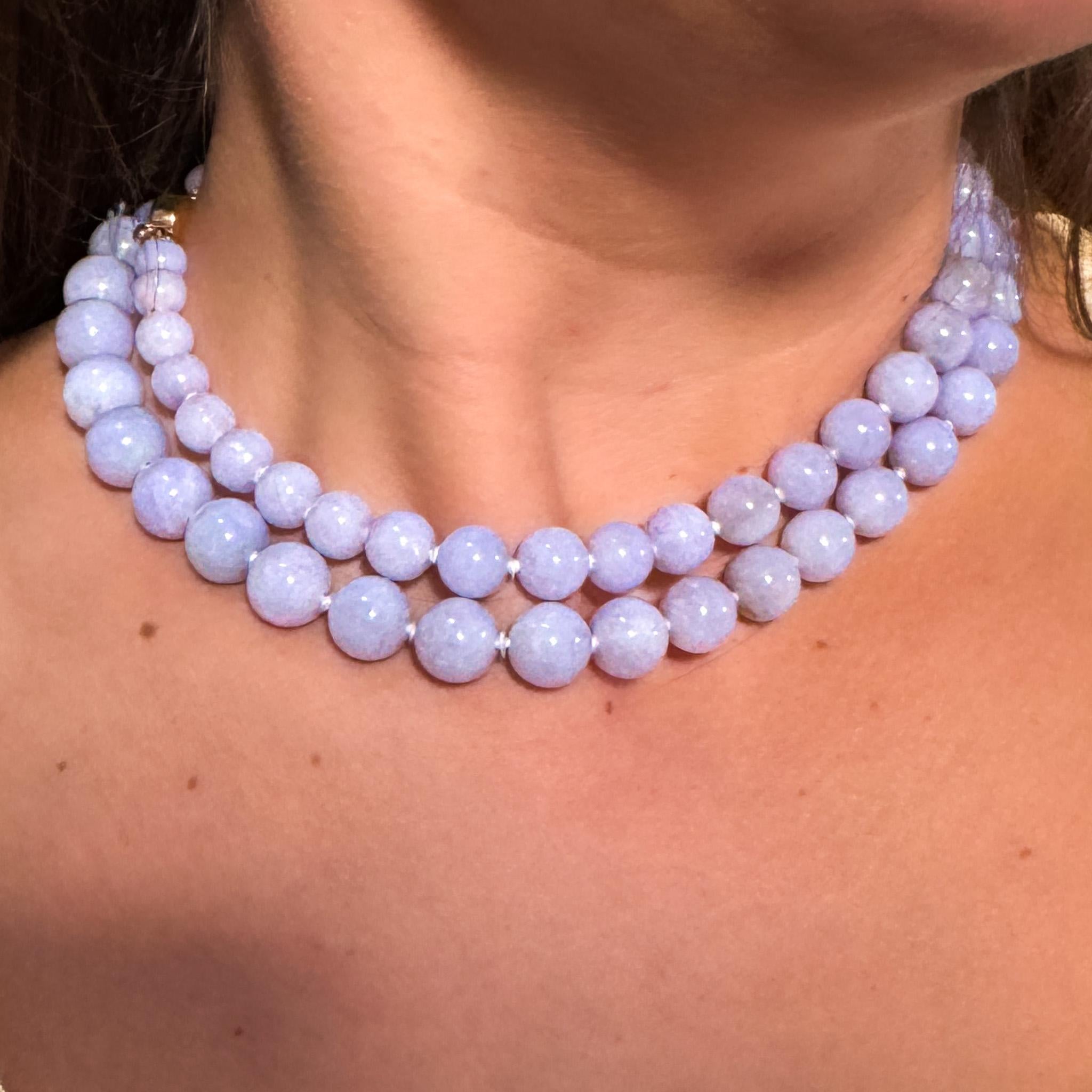 GIA zertifiziert Gumps San Francisco Typ A Lavendel Jadeit Perlenkette im Angebot 2