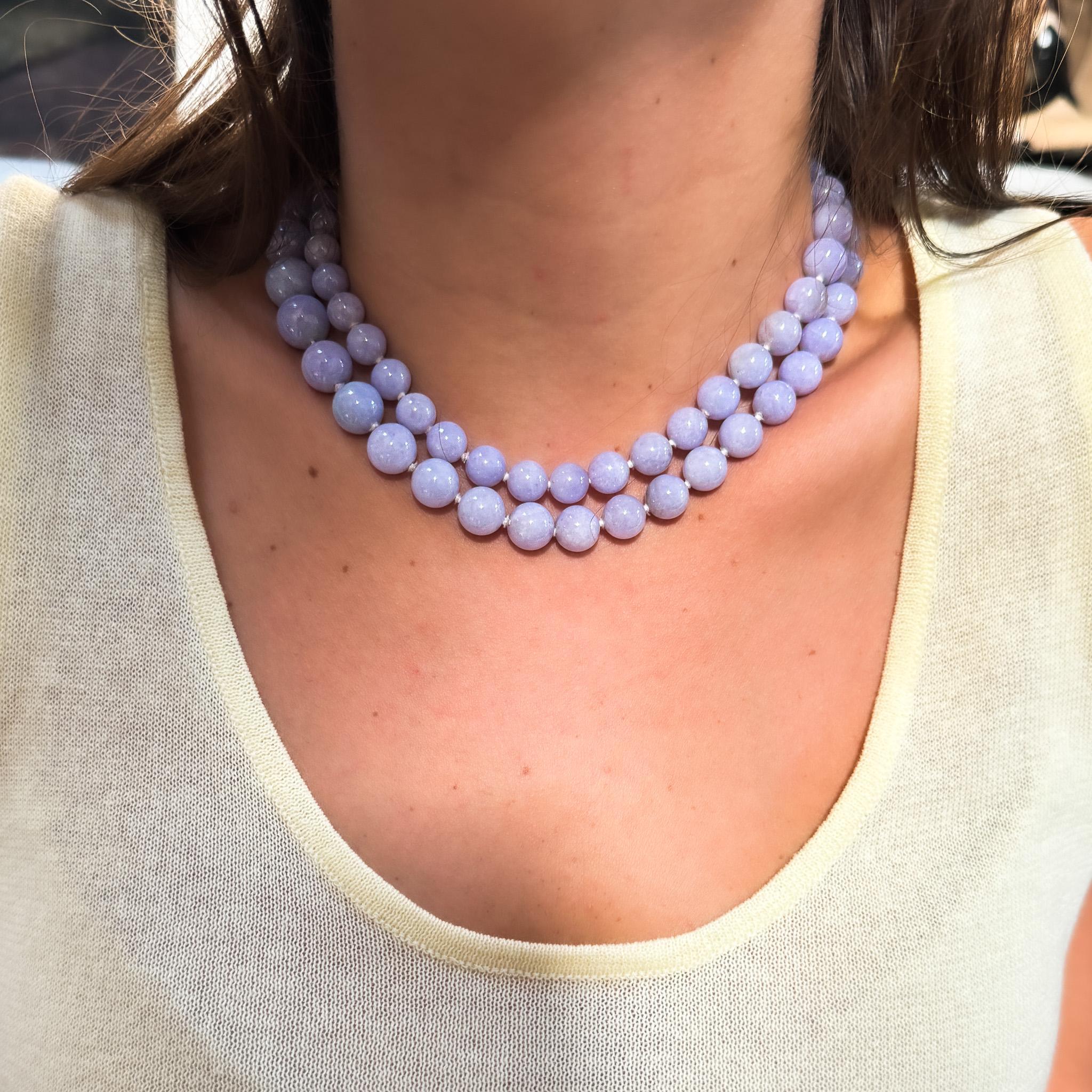 GIA zertifiziert Gumps San Francisco Typ A Lavendel Jadeit Perlenkette Damen im Angebot