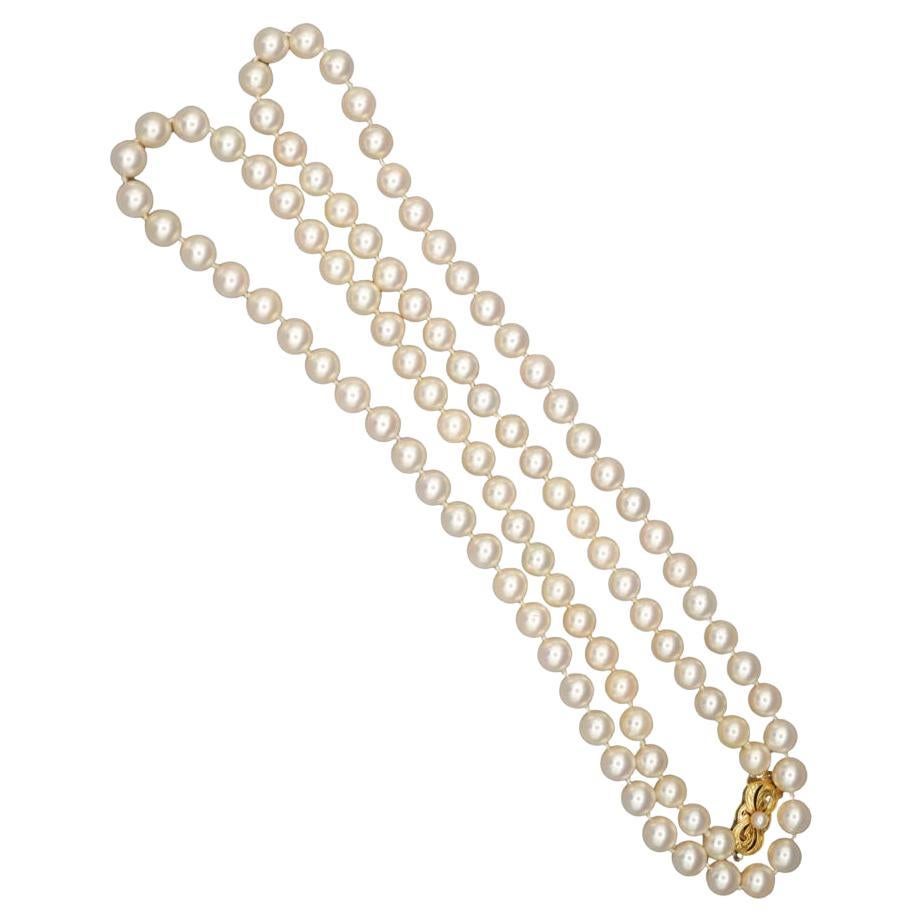 Mikimoto signiert 33-Zoll Akoya Perle 18k Gold Perlenkette