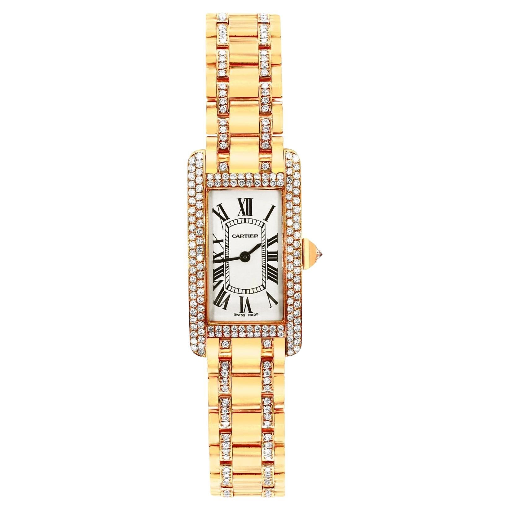 Cartier Tank Américaine Diamond Bezel Quartz 18K Gold Watch