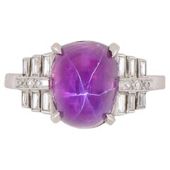 Vintage No Heat 7 Carat Purplish Pink Star Sapphire Platinum Art Deco Ring