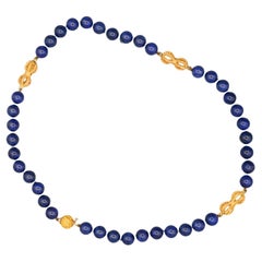 Collana di perle in oro 18 carati vintage con certificato GIA di Lapislazzuli