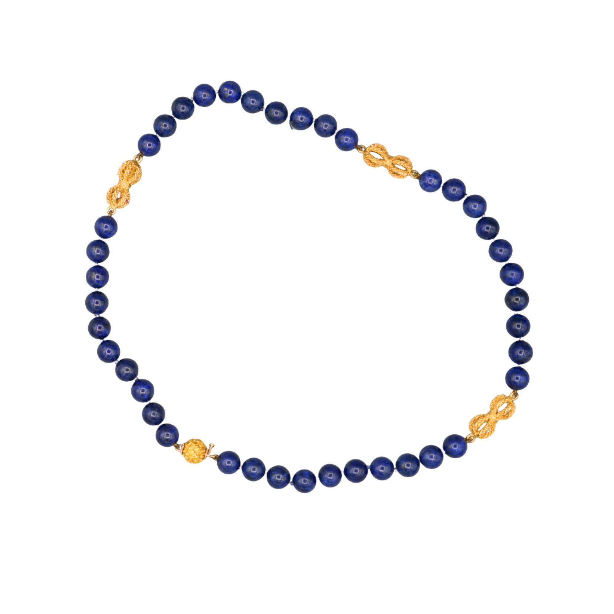 Collana di perle in oro 18 carati vintage con certificato GIA di Lapislazzuli in vendita 3
