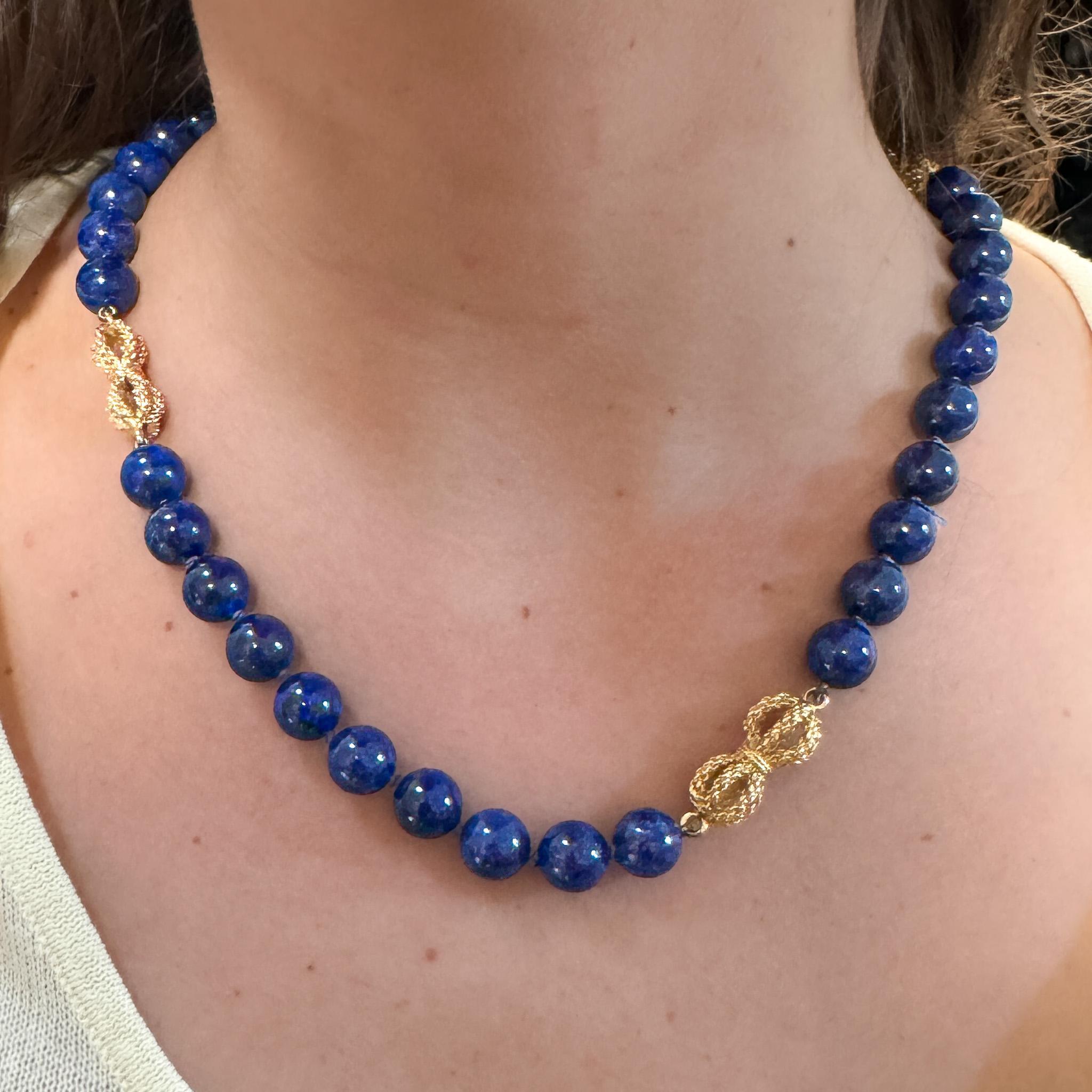 Collana di perle in oro 18 carati vintage con certificato GIA di Lapislazzuli in vendita 2