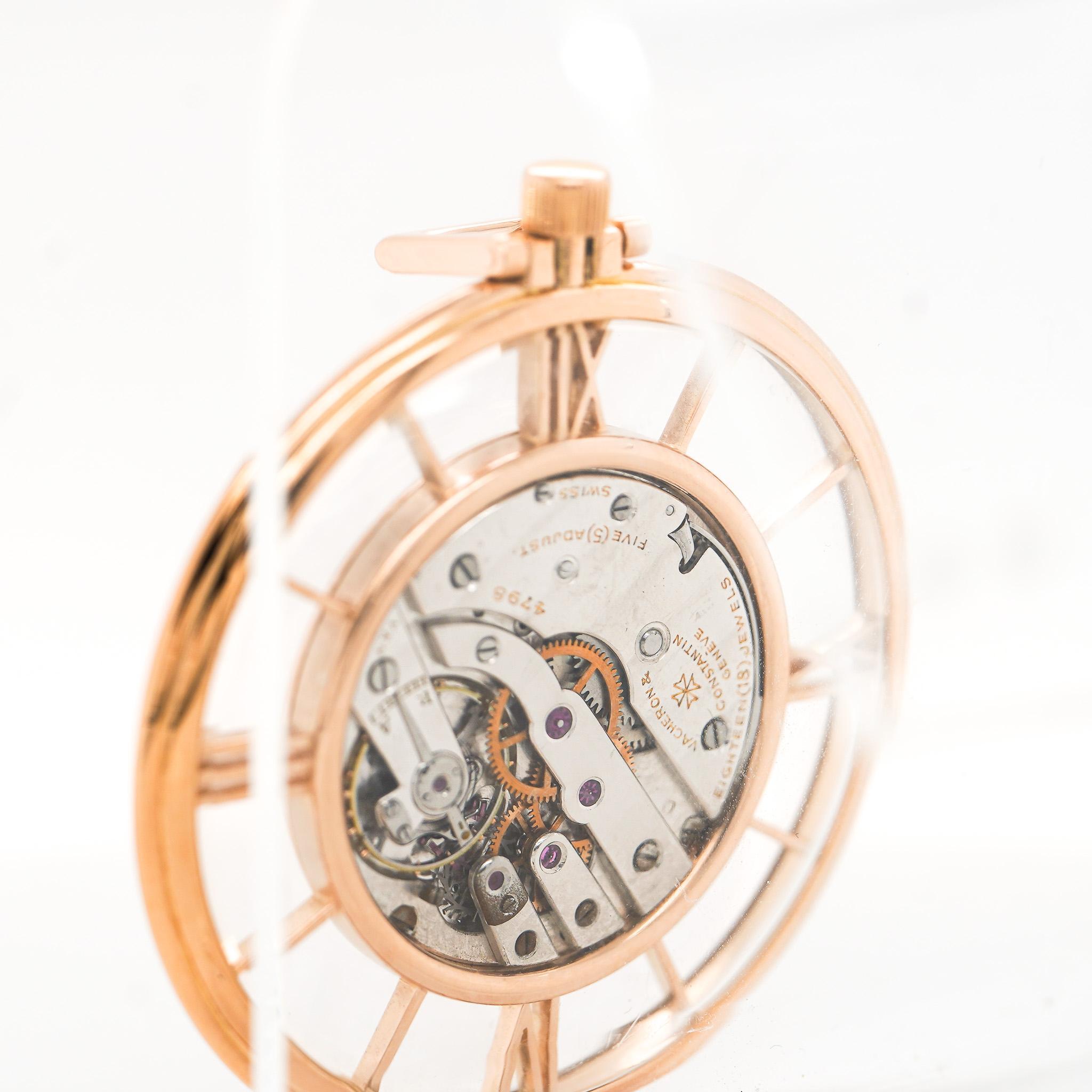 Vacheron Constantin 4798 Skelett römische Lünette 18K Rose Gold Taschenuhr (Retro) im Angebot