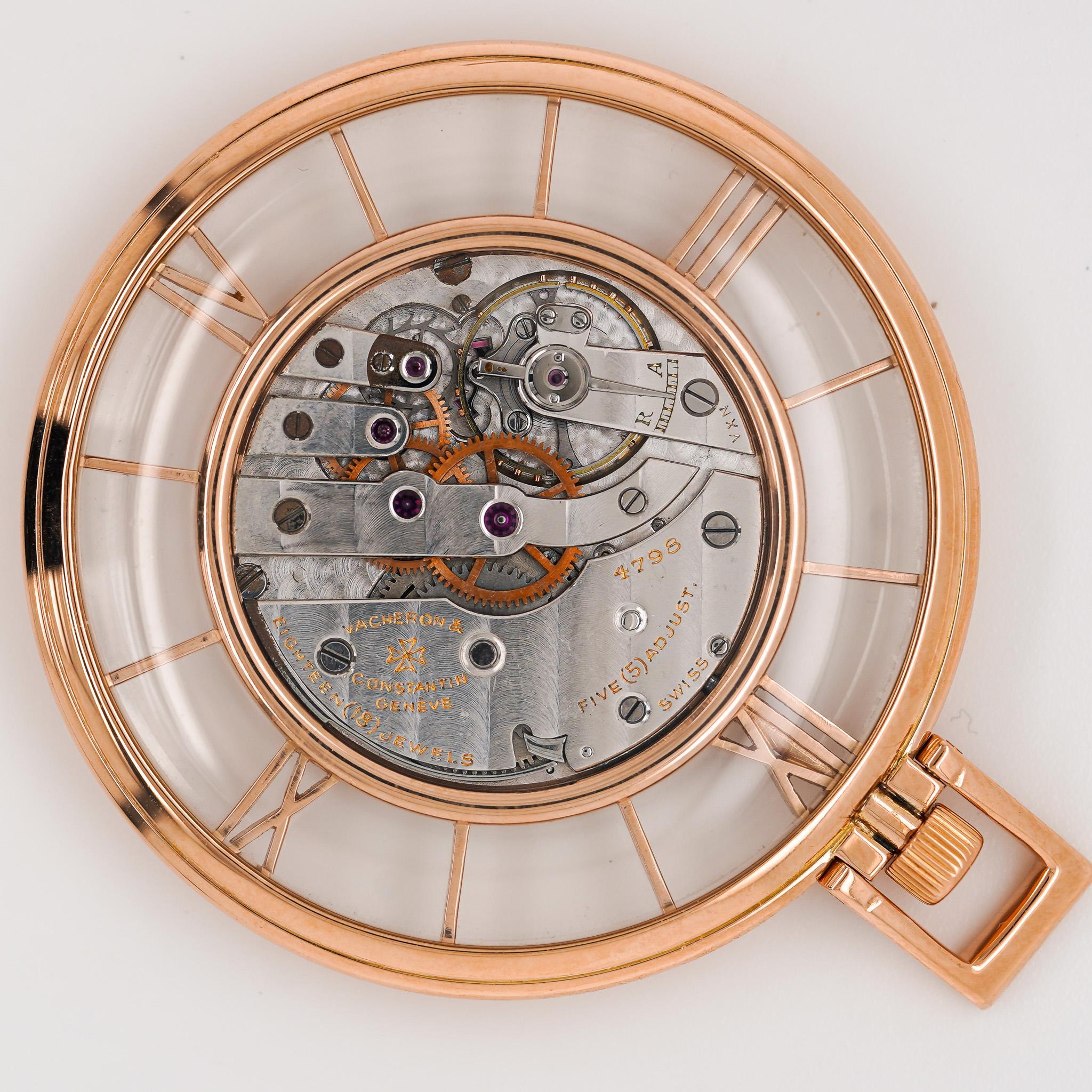 Vacheron Constantin 4798 Skelett römische Lünette 18K Rose Gold Taschenuhr Damen im Angebot