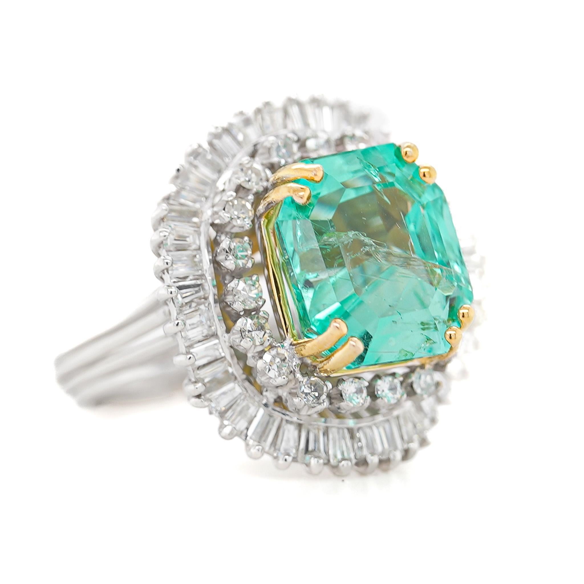 Anello Ballerina di 9,17 carati con smeraldo ottagonale Chivor e diamanti in palladio in vendita 5