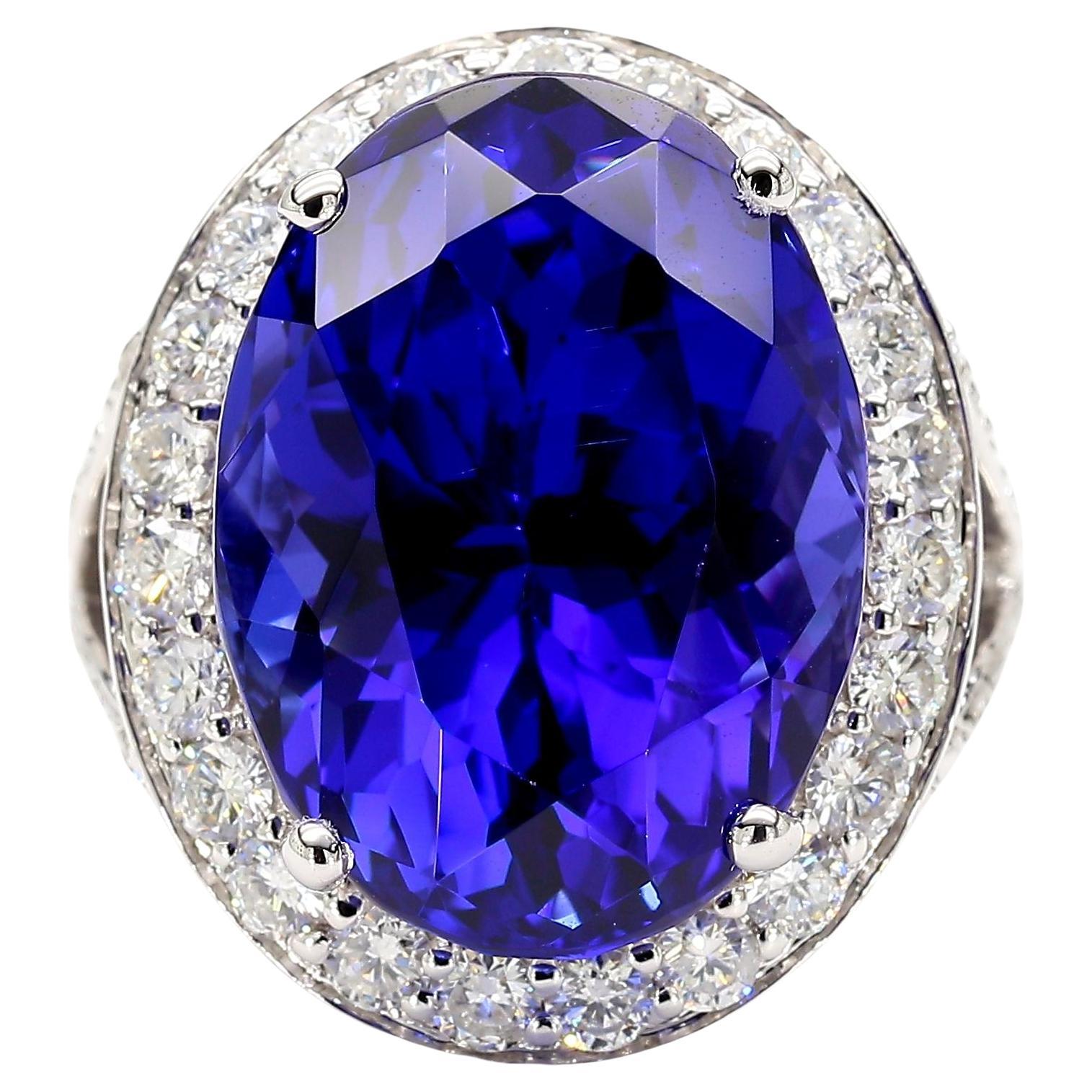 18,06 Karat AAAA Tansanit 18K Weißgold Split Shank Ring