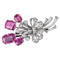 AGL-zertifizierte No Heat Ceylon Pink Saphir und Diamant Platin Floral Brosche
