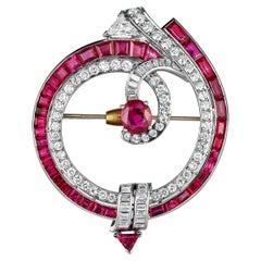 Art Deco No Heat Burma Rubin und Diamant Brosche