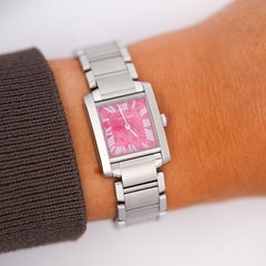 Cartier Tank Francaise Raspberry Rose Dial Christmas Edition Watch Full Set