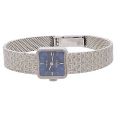 Vintage Omega Geneve Ladies 18K White Gold Blue Dial Square Mesh Bracelet Watch