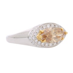 GIA Certified 1.58 Carat Fancy Deep Brownish Orangy Yellow Marquise Diamond Ring