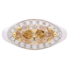 GIA Certified 1.58 Carat Fancy Deep Brownish Orangy Yellow Marquise Diamond Ring