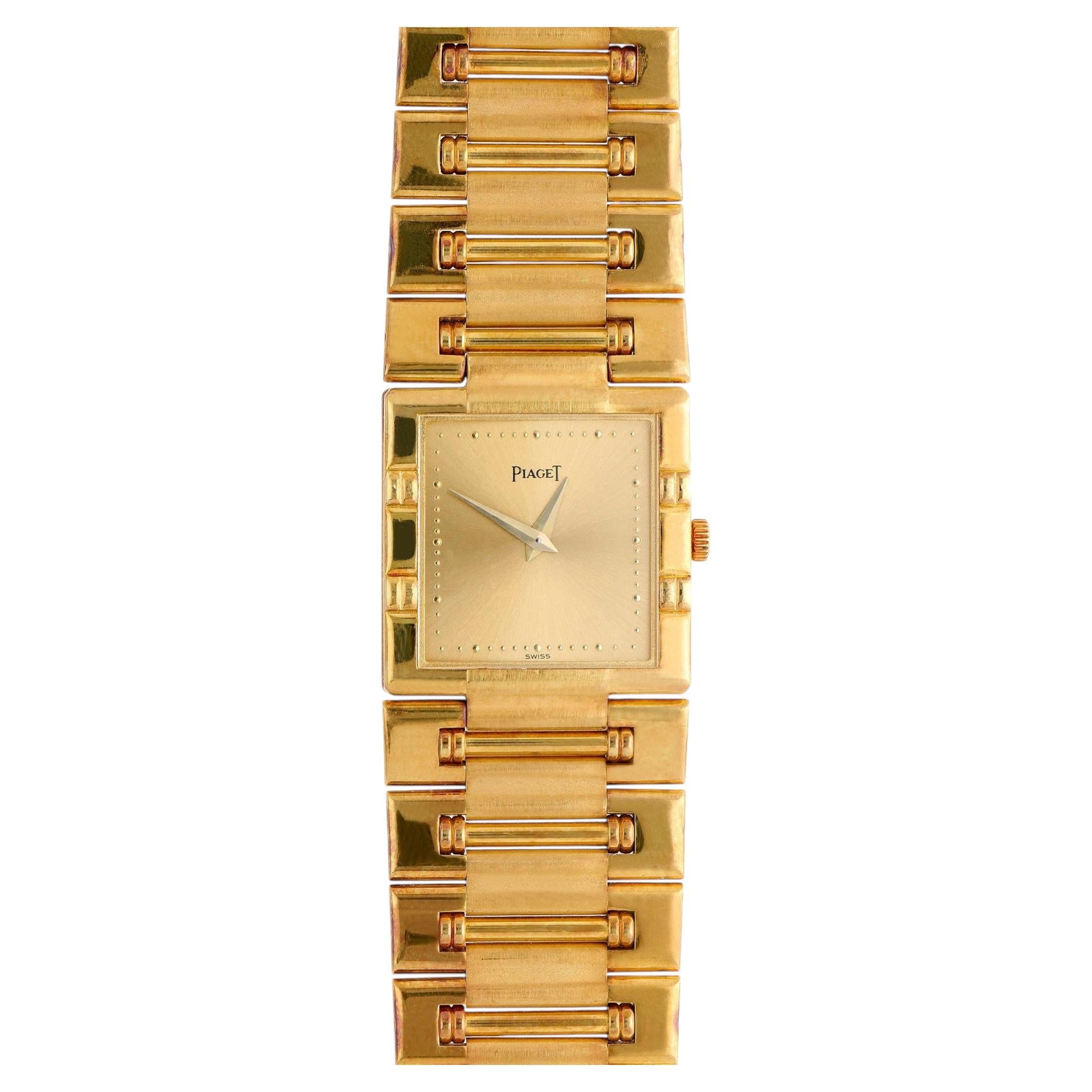 Piaget Dancer 80317 18K Gold Square Champagne Dial Integrated Bracelet Watch For Sale