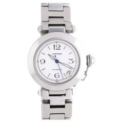 Montre Cartier Pasha C W31015M7 35 mm, cadran blanc, acier, mécanique, ensemble complet