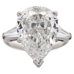 GIA Certified 7.03 Carat Pear Cut F/SI2 Diamond Platinum 3 Stone Ring