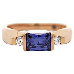 1.50 Carat Radiant Cut Tanzanite & Diamond Accents 14K Yellow Gold Bar Set Ring