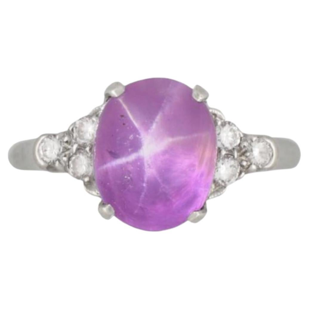 GIA Certified 10 Carat No Heat Pink Star Sapphire White Gold Cocktail Ring For Sale