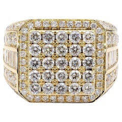 3 Carat Round & Baguette Diamond 14K Gold Mens Cluster Ring
