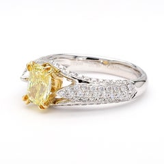 GIA Cert. 1.01 Carat Fancy Intense Yellow Radiant Diamond Pave Set Split Ring
