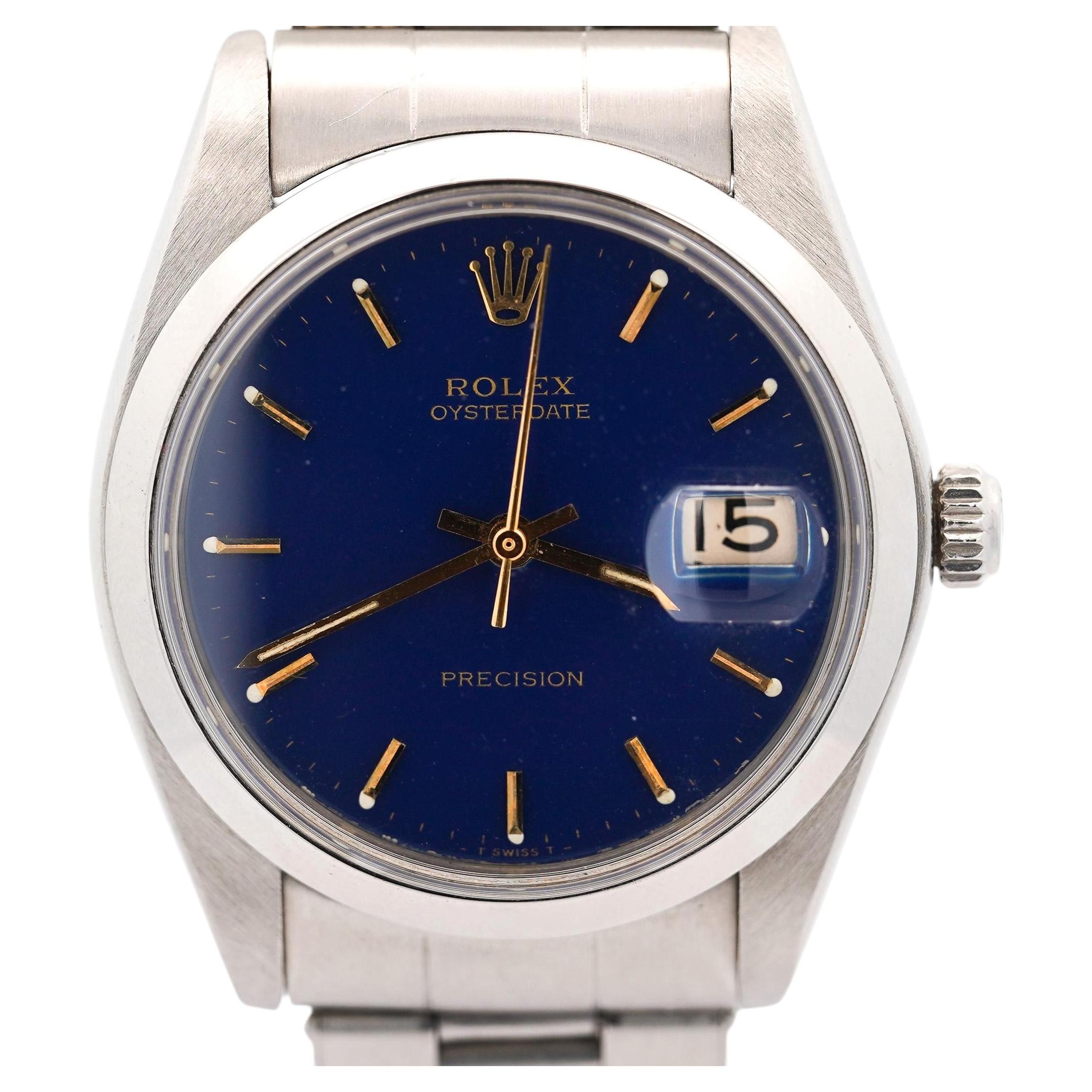 Pre-owned Rolex Oysterdate Precision Ref. 6694 Blue Dial 34mm Stainless Steel Wristwatch