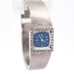 Rolex Precision 2157 Ladies 18k White Gold Diamond Bezel Blue Dial Watch 1972