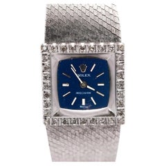 Rolex Precision 2157 Ladies 18k White Gold Diamond Bezel Blue Dial Watch 1972