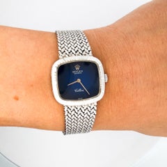 Rolex Cellini 4082 Blue Vignette Dial 24mm Woven 18K White Gold Mesh Watch