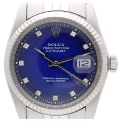 Rolex Datejust 16014 Blue Vignette Diamond Dial 36mm Steel White Gold Watch