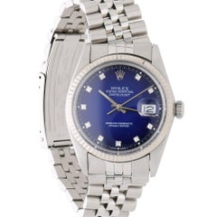 Rolex Datejust 16014 Blue Vignette Diamond Dial 36mm Steel White Gold Watch