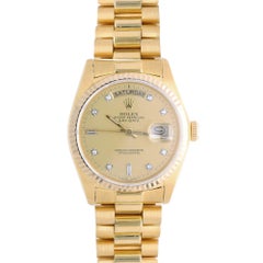 Rolex Day-Date 18038 Champagne Diamond Dial 18K Gold 36mm Circa 1978 Watch