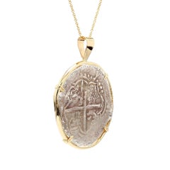 Atocha Shipwreck 8 Reale Coin Pendant 14K Gold Bezel Necklace