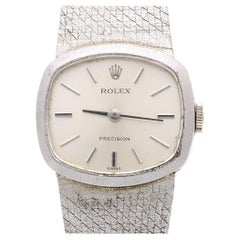 Rolex Precision 2644 Vintage 1971 Silver Dial 18K White Gold Mesh Bracelet Watch