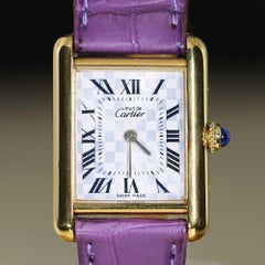 Cartier Must de Cartier Tank 2415 Japan Limited Purple Checkerboard Dial Vermeil