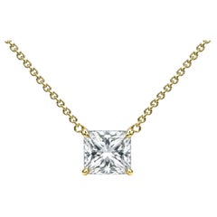 1-2 Carat Princess Cut Lab Diamond 14K Floating Pendant Necklace