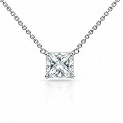 1-2 Carat Princess Cut Lab Diamond 14K Floating Pendant Necklace