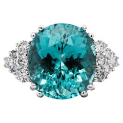 GIA Certified 9.48 Carat Paraiba Tourmaline Diamond Cluster Ring