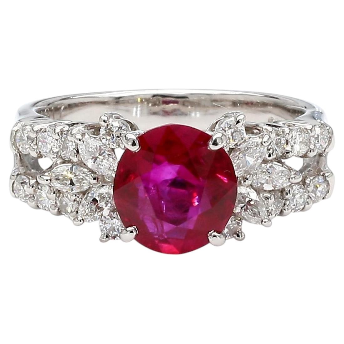 GIA Certified 2 Carat Burma Ruby Diamond Platinum Cocktail Ring