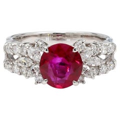GIA Certified 2 Carat Burma Ruby Diamond Platinum Cocktail Ring