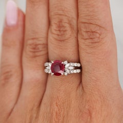 GIA Certified 2 Carat Burma Ruby Diamond Platinum Cocktail Ring