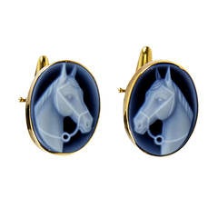 Vintage Jasper Ware Gold Horse Head Cufflinks