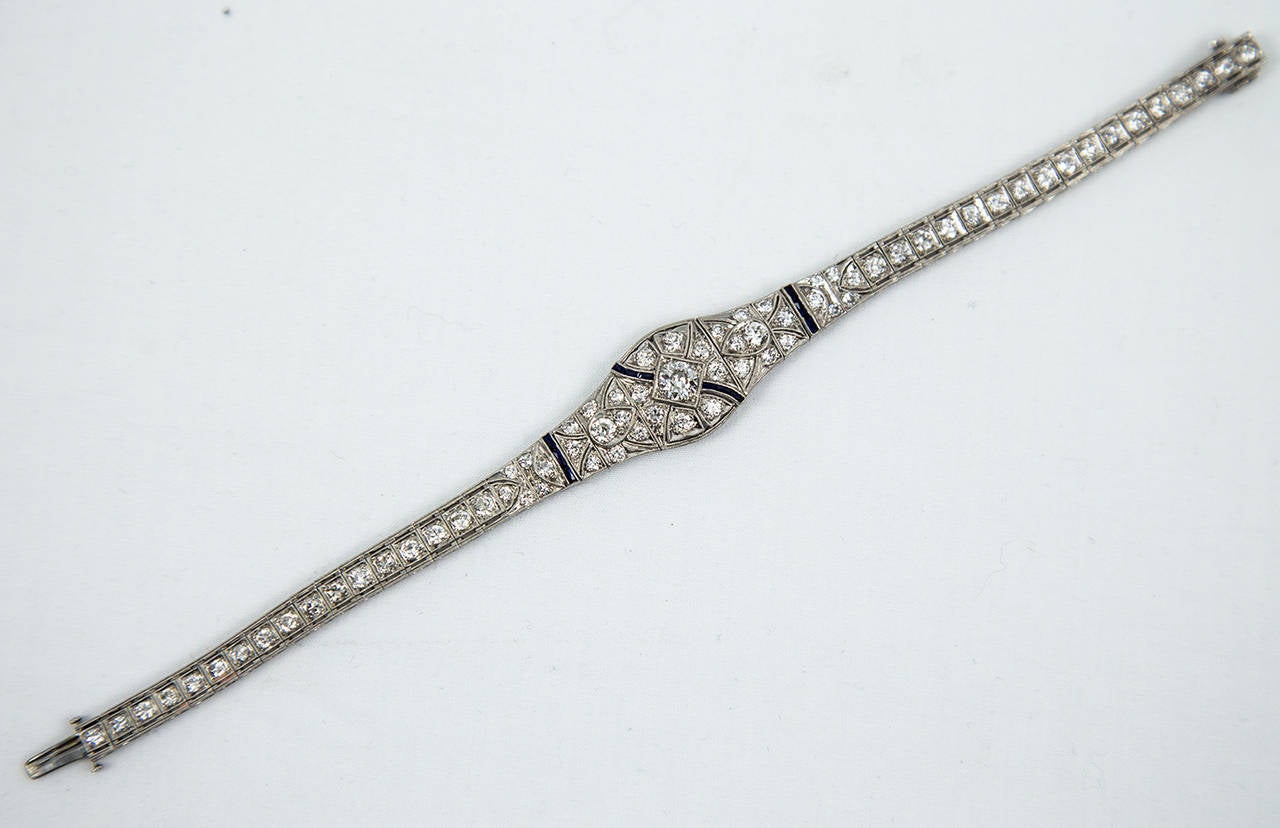 Women's Art Deco Sapphire Diamond Platinum Bracelet