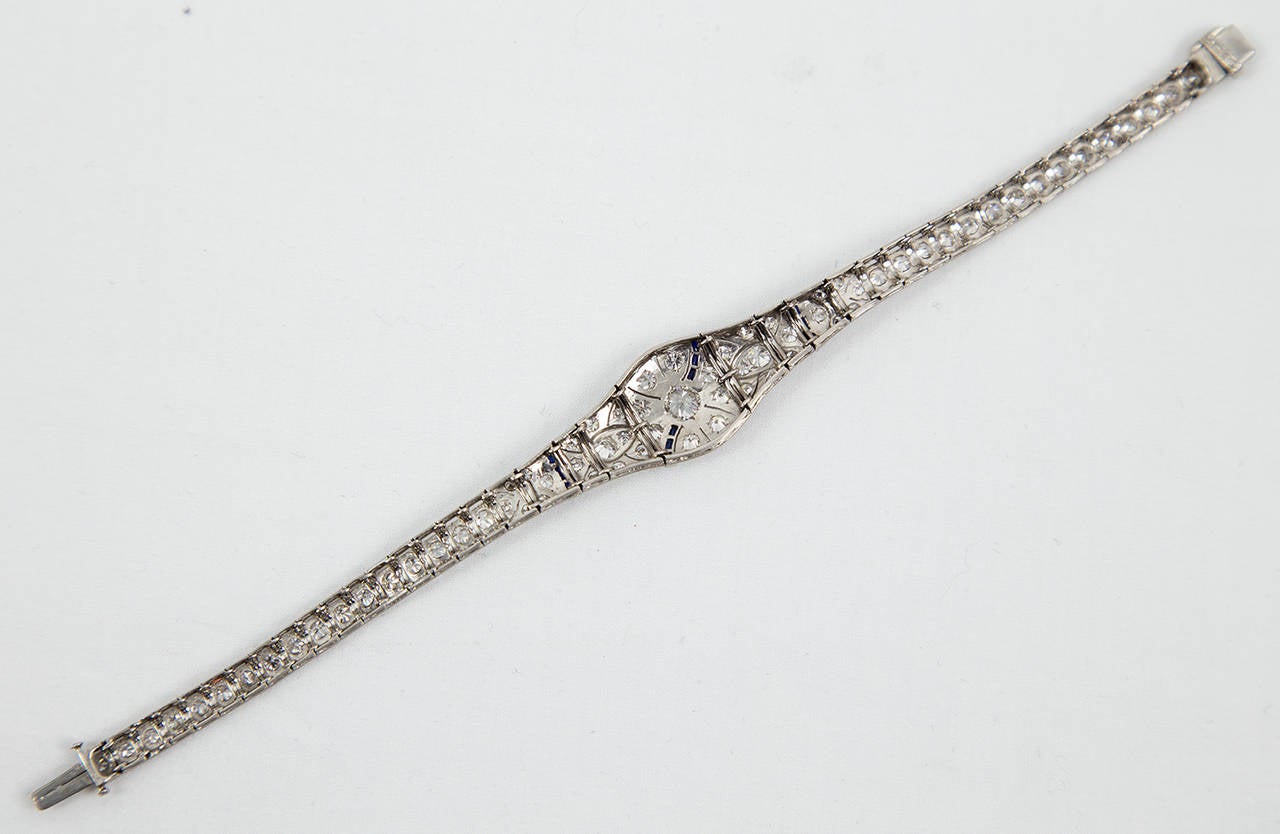 Art Deco Sapphire Diamond Platinum Bracelet In Excellent Condition In Montreal, QC